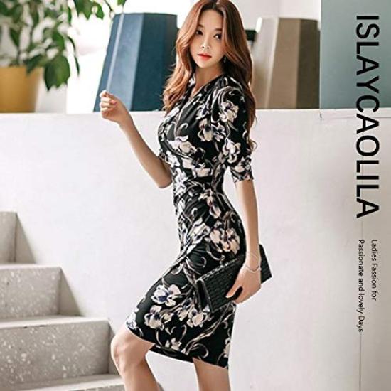 ISLAYCAOLILA Cabaret Mini Club Party Tight Midi Floral Asymmetrical Above the C14 Claire Dress, Dress, Dress, Dress, Dress, Cache-Coeur Print, V-Neck,