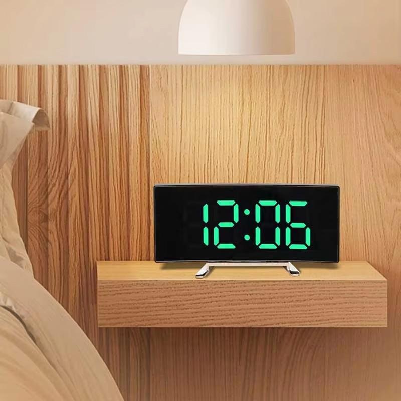 LED Curved Screen Luminous Electronic Clock Mirror Clock Living Room Large Screen Alarm Clock Home Decoration