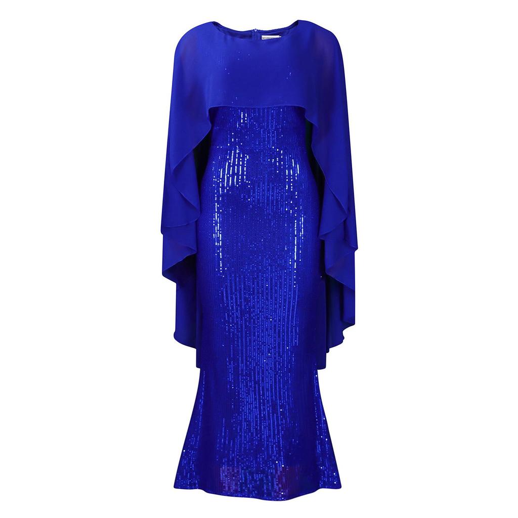 Европейское и американское женское весеннее шифоновое кейп-платье с пайетками и длинной юбкой для вечеринки