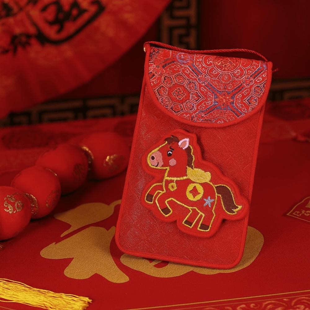 Chinese Style Horse Year Money Envelope Cartoon Creative Lucky Red Pocket Festival Thickened Cloth Red Envelope Chinese New Year