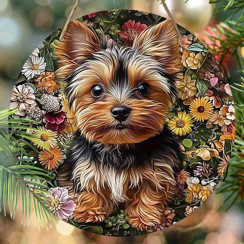 Плоские подвесные декоративные таблички 2D, украшение для интерьерной стены или двери, садовый декор, рисунок - собака и цветы маргаритки, подарок на новоселье для друзей