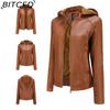 BITCED Женская кожаная куртка большого размера на флисовой подкладке с капюшоном осенне-зимнее короткое пальто теплая повседневная куртка