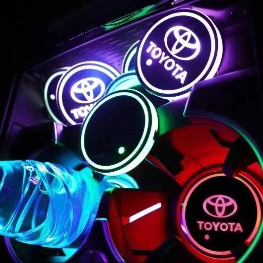 For Toyota S1212PCS Car Water Cup Coaster Holder Led Atmosphere Light Luminous for Toyota Corolla Camry RAV4 Prado Prius Senna HRV CHR Avensis