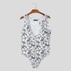 INCERUN Men Deep U Neck Sleeveless Floral Print Bodysuist Leotard Jumpsuits