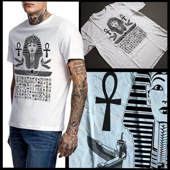 Ancient Egypt Pharaoh T-Shirt Egyptian Ankh With Hieroglyphics Size Small To 3XL