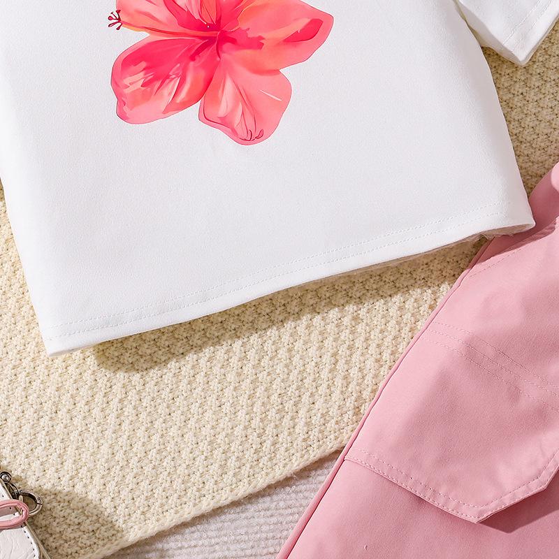 Костюм для девочки 8-12 лет, детская одежда, летние новые повседневные рабочие брюки с большими карманами + топ с короткими рукавами, комплект из 2 предметов, брюки для девочек