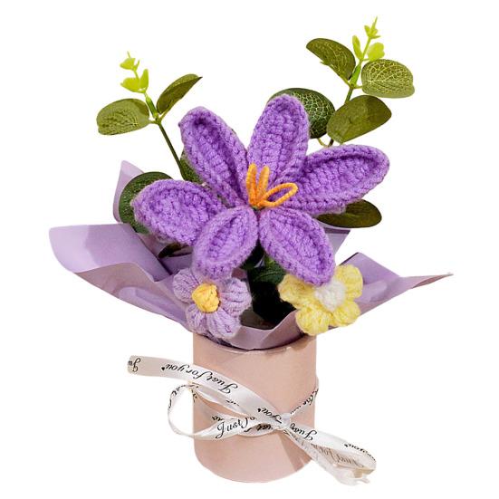 Вязаный Цветочный Букет Ручной Работы Искусственный Вязаный Букет Подсолнух Гвоздика Тюльпан Пушистые Цветы Подарки для Мамы Жены на День Рождения Юбилей