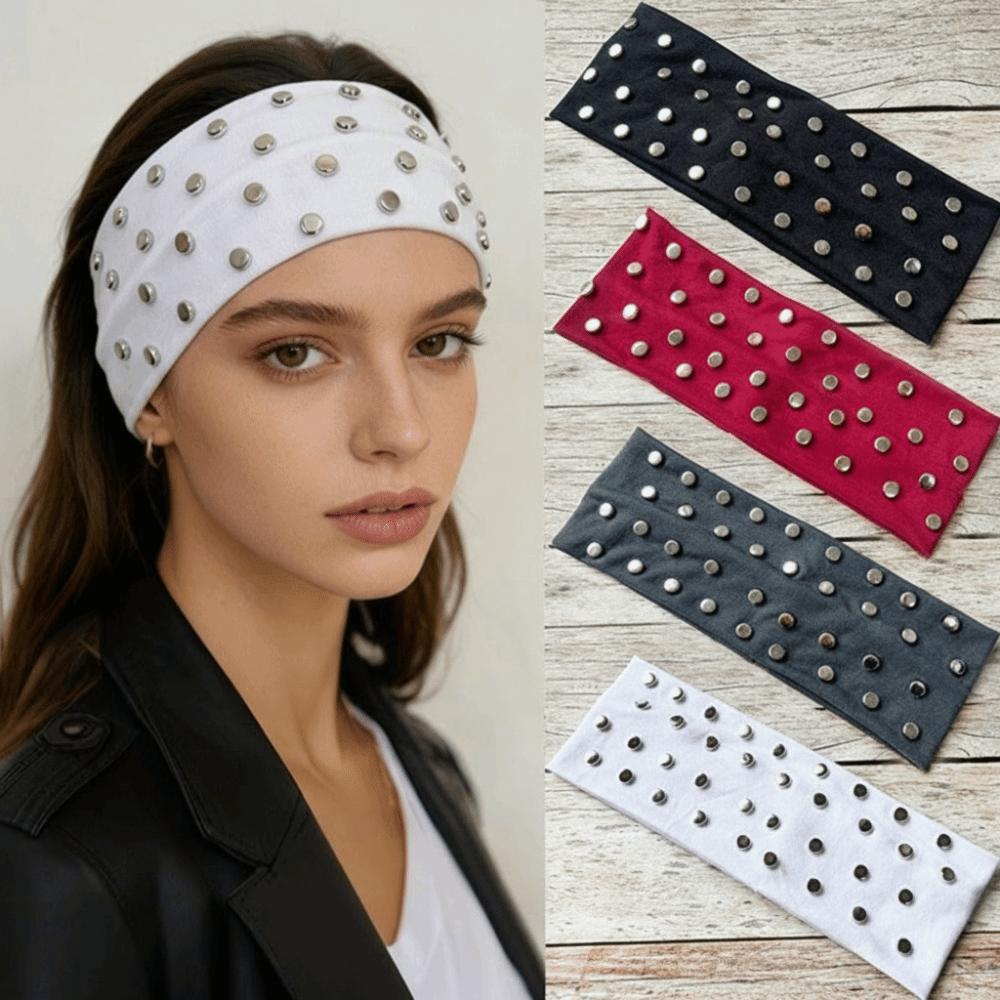 Solid Color Punk Headwrap Korean Style Elastic Hair Band Fashion Rivet Headbands Headwear