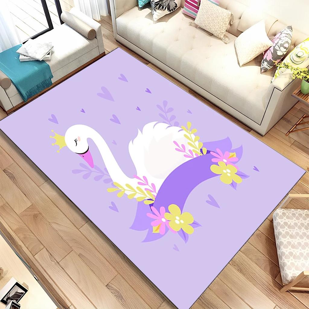 HD Cartoon Cute Swan Cygnus Area Rug,Carpet Rug for Living Room Bedroom Sofa Doormat Decoration, Kids Play Non-slip Floor Mat 3D