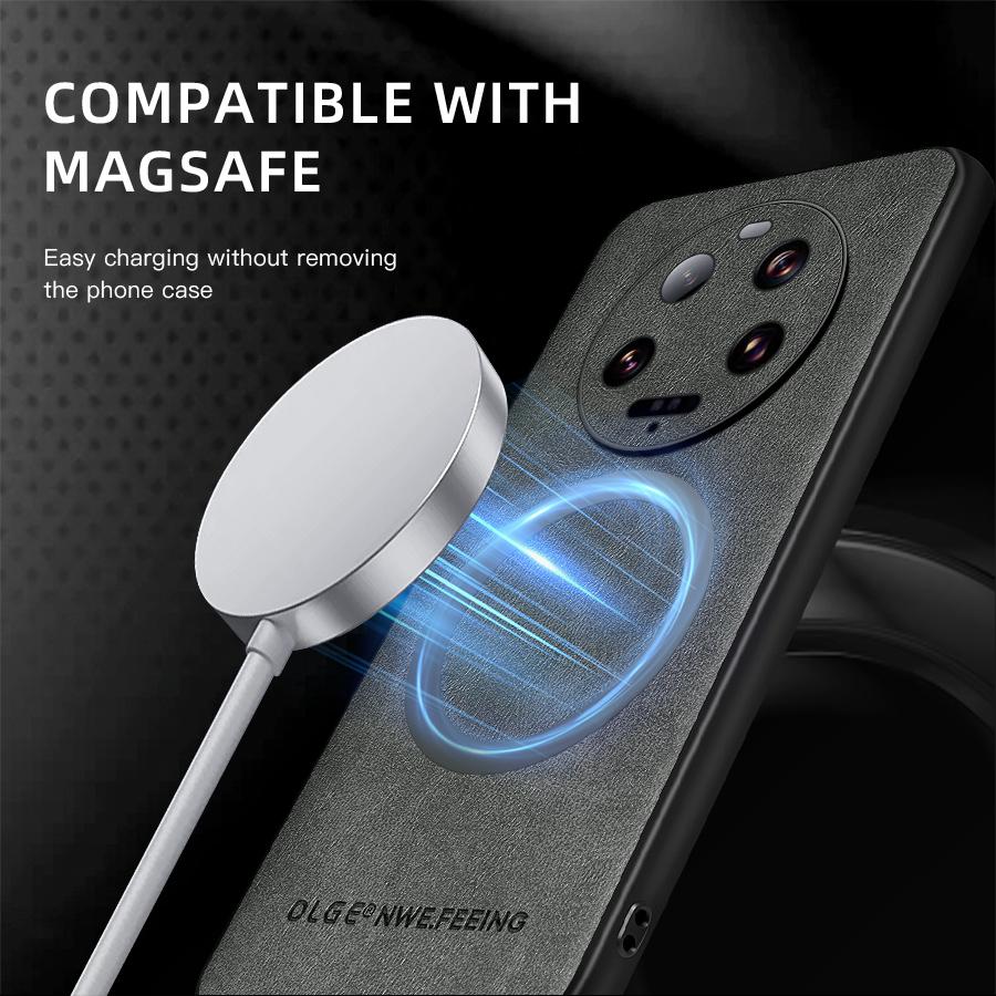OLGE Роскошный кожаный текстурный чехол для Xiaomi 13 Ultra Mi 13 14 Pro с поддержкой беспроводной зарядки Магнитный защитный чехол Funda