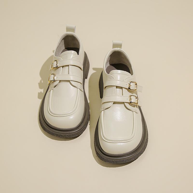 Лоферы женские черные французские туфли на платформе одинарные британские универсальные маленькие кожаные туфли с одной педалью