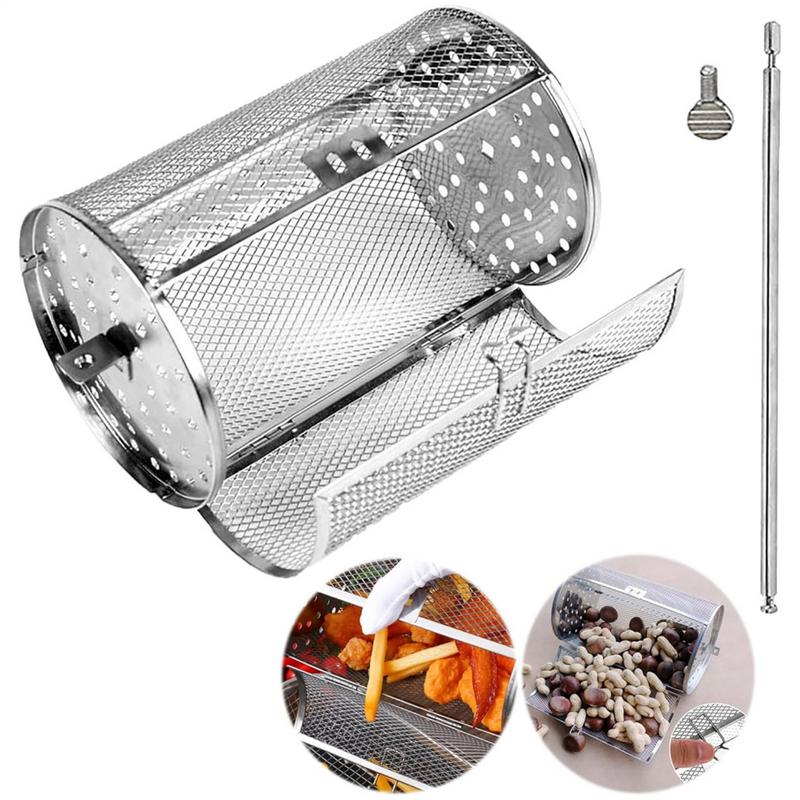 Stainless Steel Oven Rotating Round Grill Cage Nuts Coffee Beans Baking Basket for Barbecue Air Fryer Rotisserie Accessories