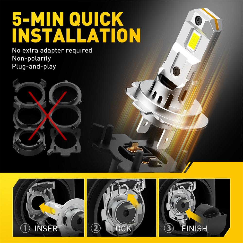 AUXITO 2Pcs Turbo Car H7 LED Headlight Lights 1:1 Mini Size 60W Car Lights Auto Head Lamp Wireless H7 Turbo Led 12V 6500K Car LED Bulb Bulbs 7