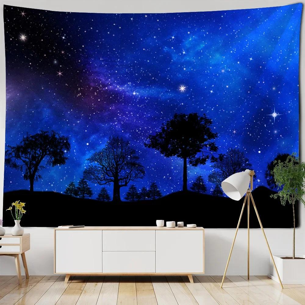Starry Sky Universe Wall Hanging Tapestry Polyester Fabric Yoga Bed Sheet Beach Mat Living Room Bedroom Home Decoration