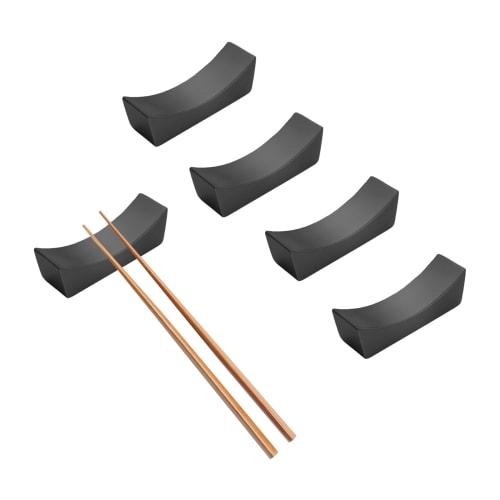 Happykau Chopstick Rests, Set of 5, Stylish Stainless Steel Cutlery Rest, Japanese Tableware, Simple Tabletop Rest (Black)