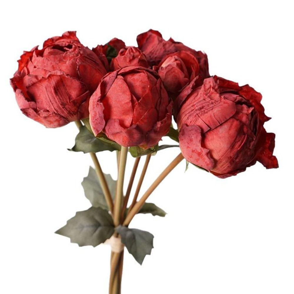 4 Flower 3 Buds Peony Artificial Flower Silk Petals Decorative Flower Photo Props