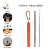 Portable Stainless Steel Retractable Straw Reusable Straw Cleaning Brush Kit for Picnic Orange