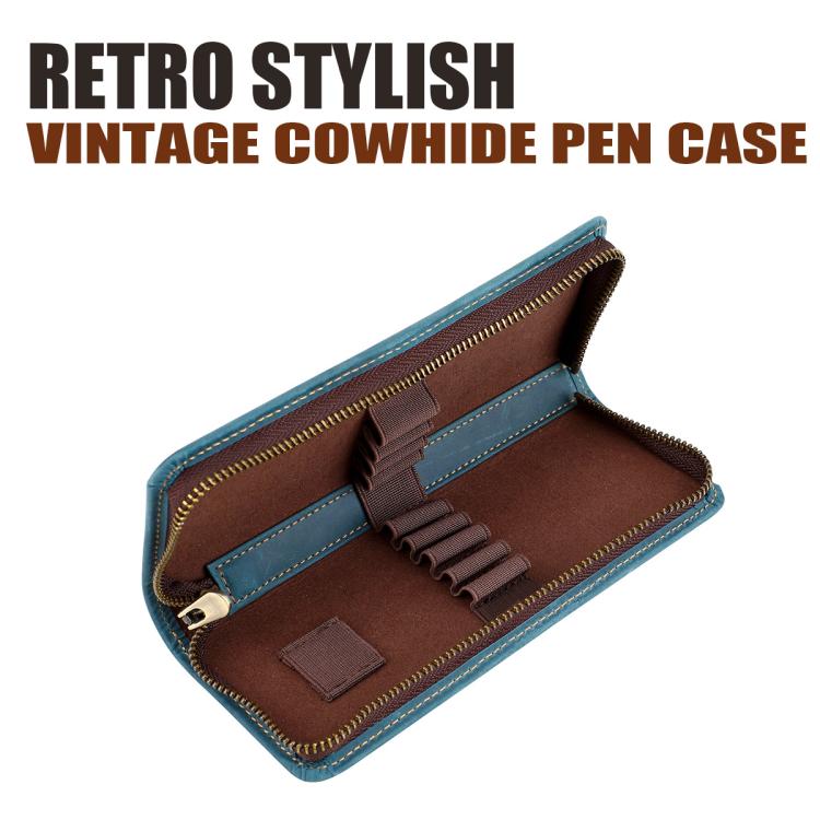 Hot Selling Vintage Genuine Leather Square Zipper Pen Pouch Pencil Case