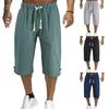Men's Loose Tie Cotton Linen Casual Pants Elastic Waist Beach Pants Linen Cropped Pants