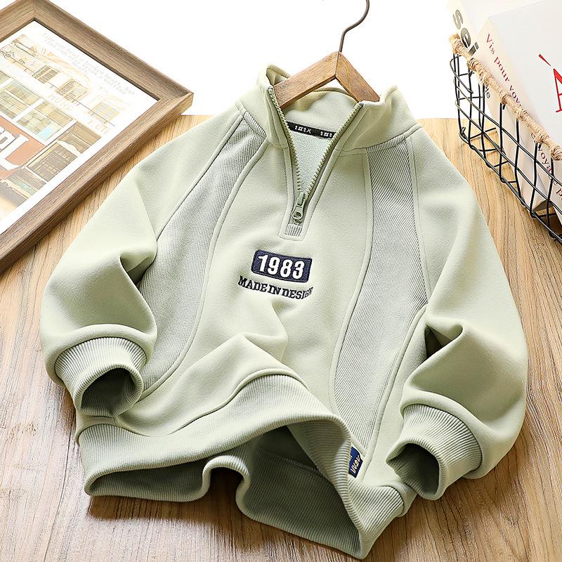 Флисовая толстовка для мальчиков зима 2024: Полузастежка-молния, длинный рукав, корейский стиль для детей