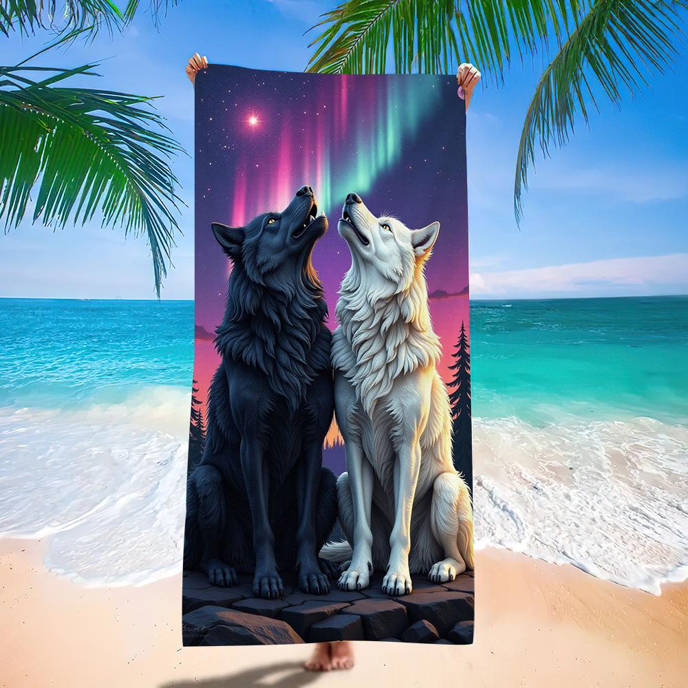 Wolf Beach Towel Class A European And American Microfiber Bath Towel Adult Men And Women Summer Printed Towel