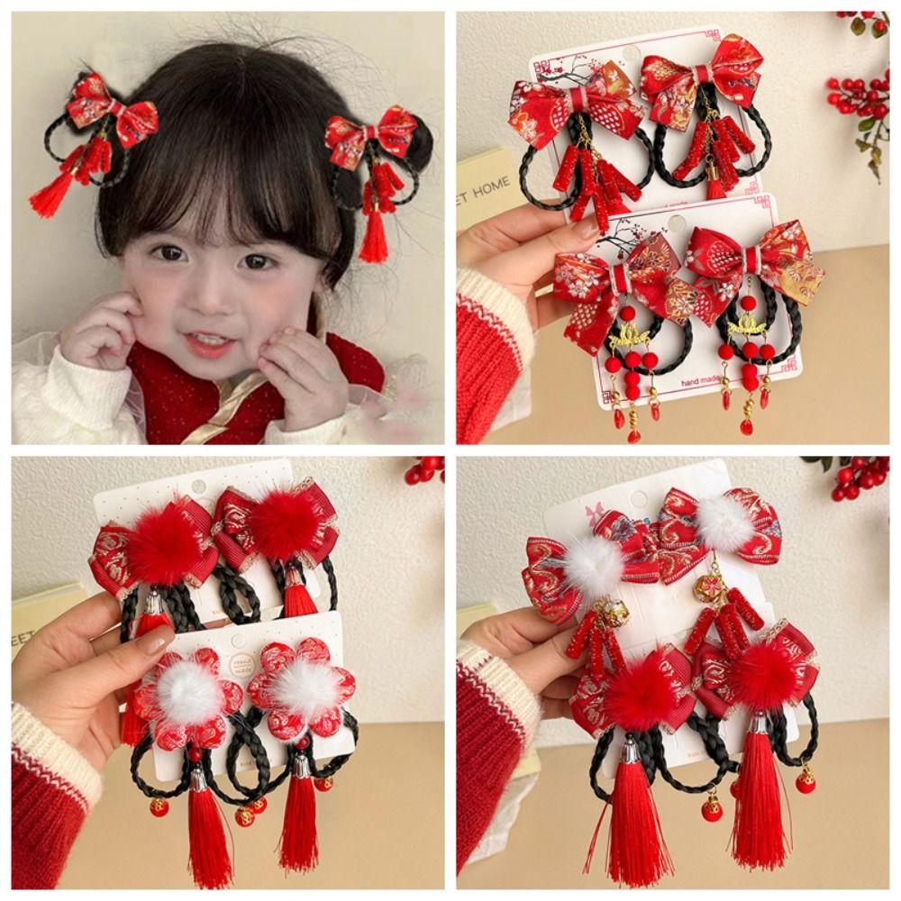 2 шт. новогодний головной убор детский бант шпилька для волос китайский стиль парик коса шпилька ханьфу боковой зажим для девочек