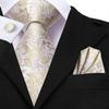 Gold Black Striped Mens Silk Tie Cufflinks Hanky Jacquard Paisley Floral Tie Set