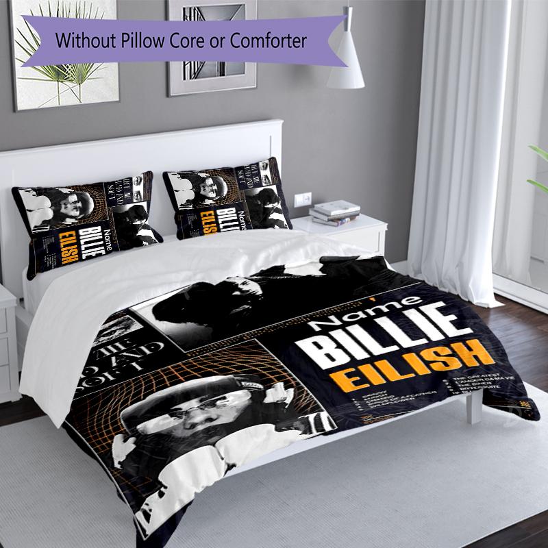 3pcs Custom Name Billie Eilish Set,Includes 1 Duvet Cover and 2 Pillowcases,All-season Bedroom Decor