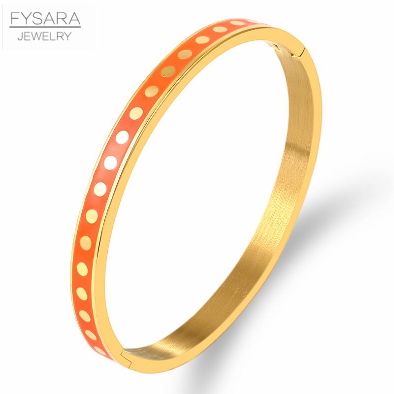 Colorful Enamel Wave Point Design Bangles & Bracelets for Women Round Gold Color Bangles Stainless Steel Bangles Wedding