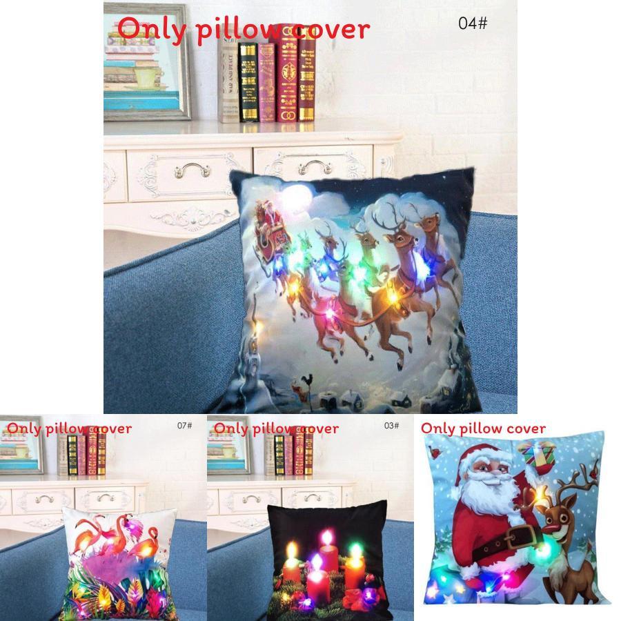 Led Vintage Cotton Linen Pillow Case With Color Changing Lights For Sofa And Couch Decor