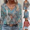 Summer Comfortable Casual Mixed Color Women's Shirt Printed V-neck Long Sleeved Shirt