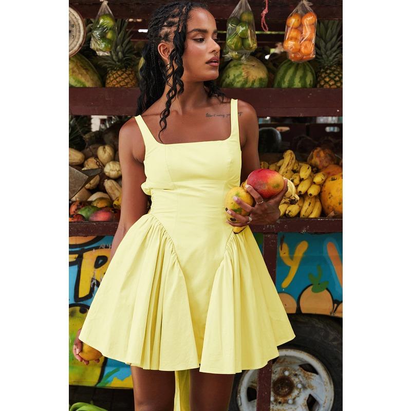 Женское платье-сарафан однотонное с отстегивающимися бретелями-бантами для женщин