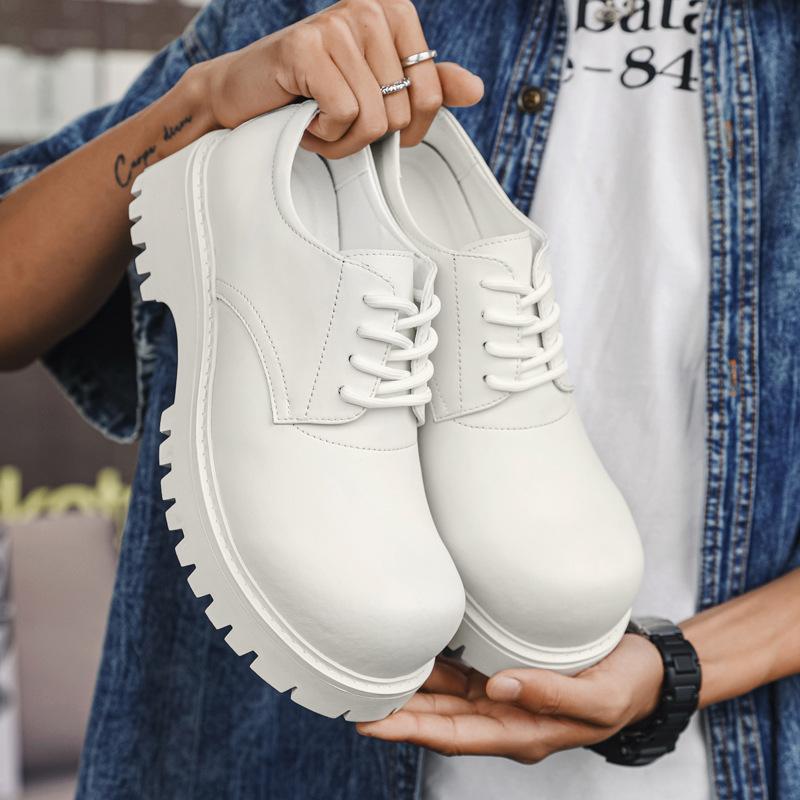Thick Sole Casual Genuine Leather Dress Shoes Men Platform Heighten Japan Harajuku Korean Streetwear Fashion Shoes White