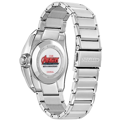 Citizen Marvel Men's Avengers Eco-Drive Watch, 42.5mm Silver-Tone Stainless Steel Case and Bracelet with Art Dial (AW2080-64W), Silver, 5 1/2 Inches,