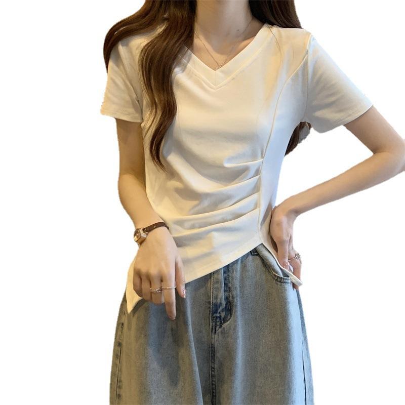 Женская летняя футболка с короткими рукавами и нерегулярным разрезом, уникальный шикарный короткий топ