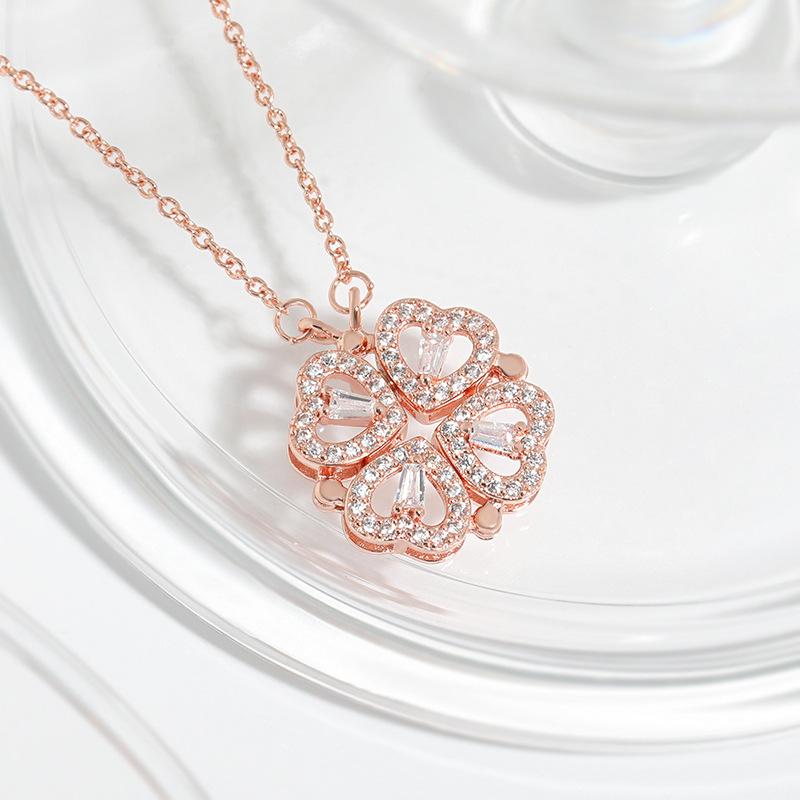Two-wear Love Flower Pendant, Heart-to-heart, Niche Design Sense, One-piece Multi-wear Heart-shaped Four-leaf Clover Necklace