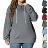 Women Plus Size Pullover Hoodie Solid Color Long Sleeve Hooded Sweatshirt