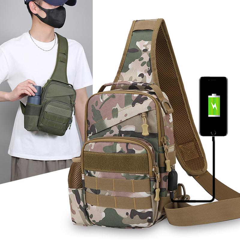 Men Chest Bag Tactical Sling Pack Multi-pocket Crossbody Bags with Bottle Pocket Outdoor Sport Shoulder Sack Hiking Camping Bags