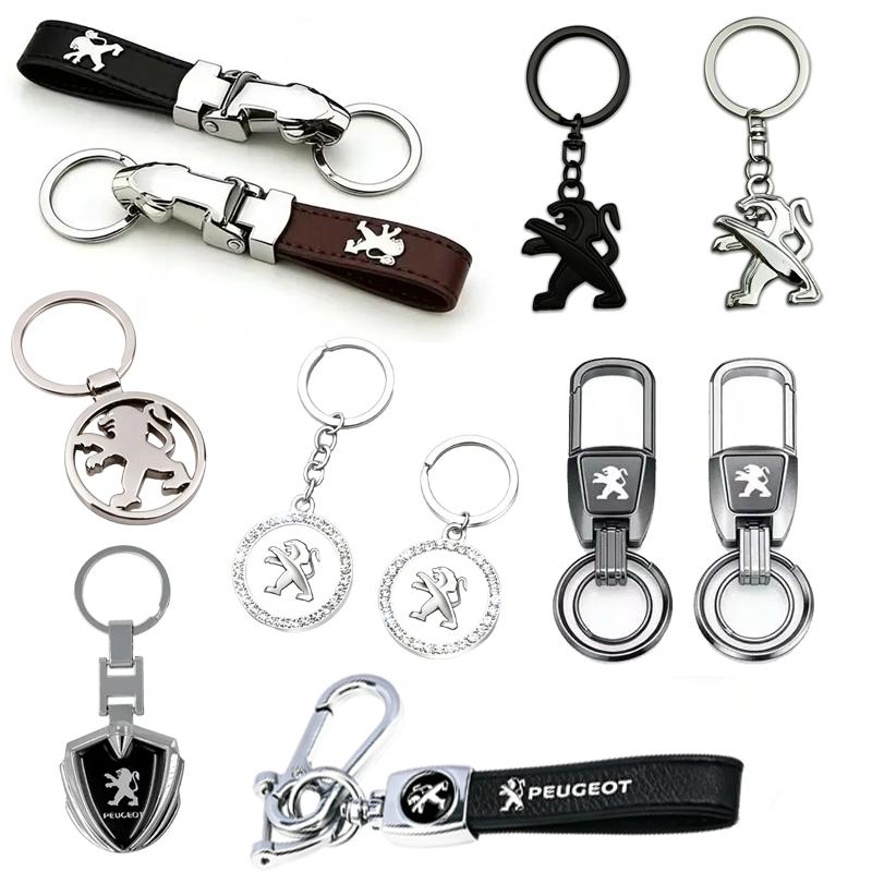 Leather Alloy Car Logo Key Rings Holder Keychains x Pendant for For Peugeot RCZ 108 206 208 301 308 407 408 2008 3008 4008 5008