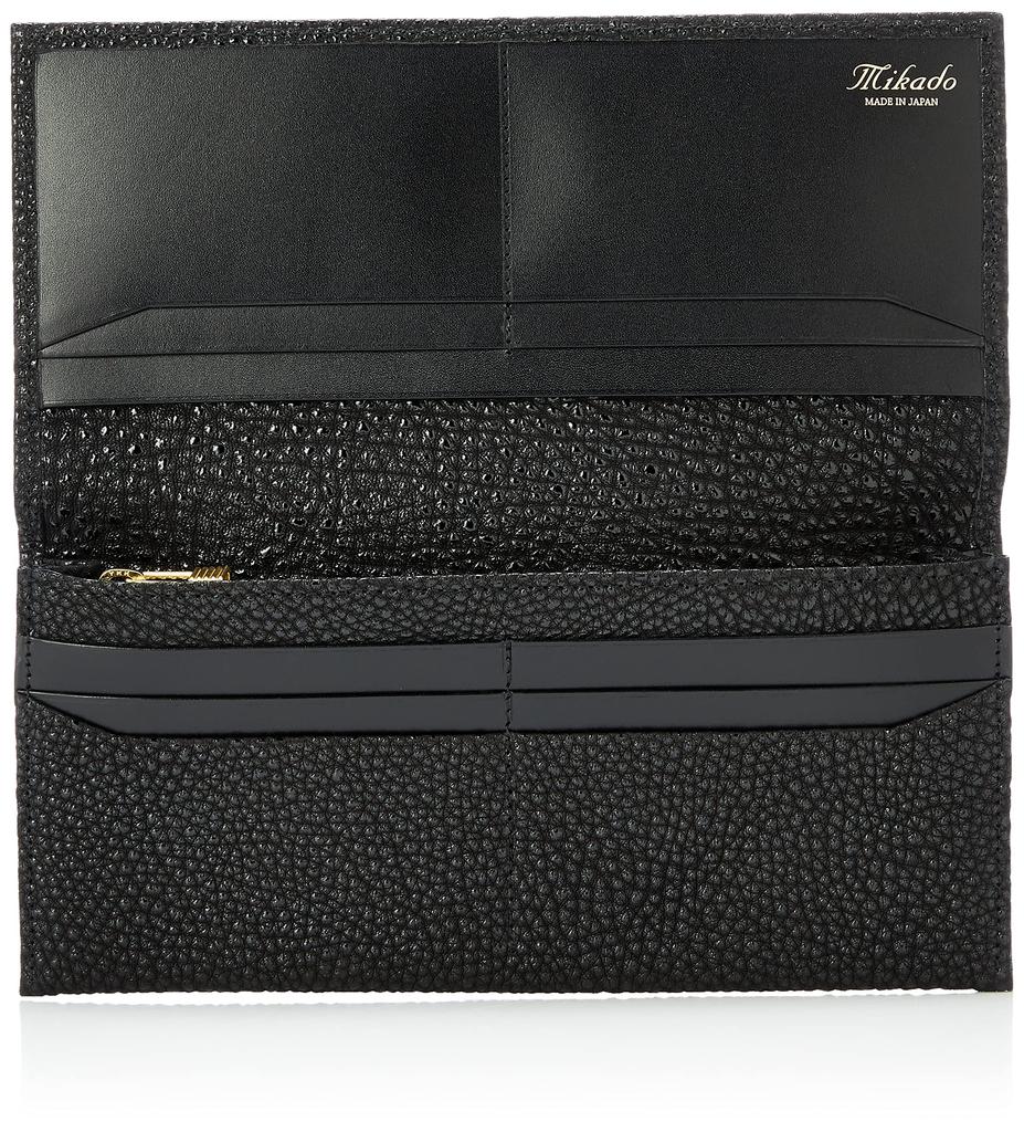 Long Wallet Black Leather Kiwami Green [Mikado]