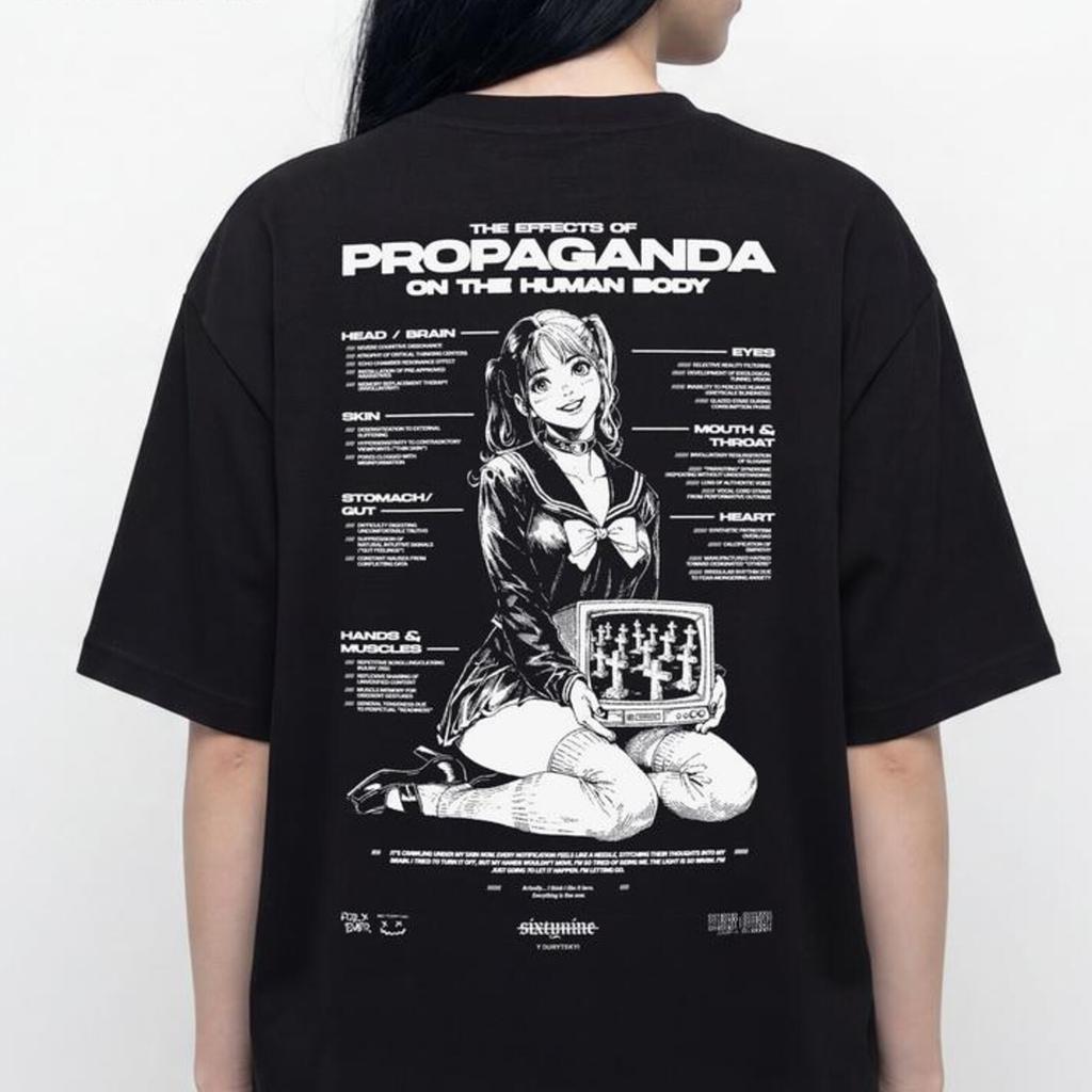 Propaganda Dystopian Anime Oversized Graphic Tee – Dark Streetwear Grunge T-Shirt