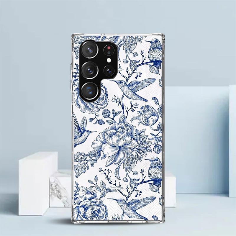 Сине-белый фарфоровый мягкий чехол для телефона Samsung Galaxy S25 Edge S26 S24 S23 Ultra S22 S21 Plus S20 FE Рисунок S
