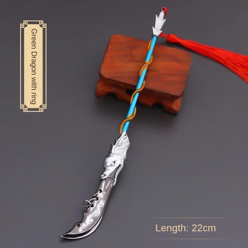 22cm Tiger Head Chisel Golden Spear Full Metal Lan Ancient Cold Weapon Model Ornament Toys for Male Boy Kid Replica Miniatures