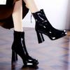 Ботильоны на платформе с высоким каблуком, женские туфли с квадратным носком, челси, глянцевая кожа, зима, снег 2024, тренд, роскошь, вечеринка, Botas Mujer