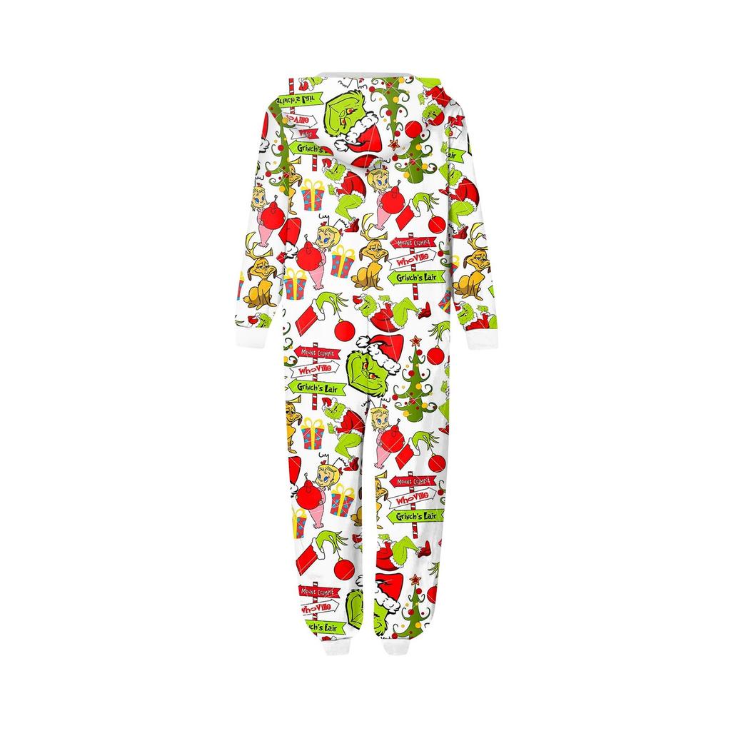 Fashion Printed Family Matching Hooded Long Sleeved Zippered Hooded Jumpsuit Set