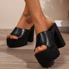 2025 Summer Thick-bottomed Sandals Wear Leather Black Muffin High-heeled Fish Mouth Slippers Non-slip One-word Wedge Heel Slippers