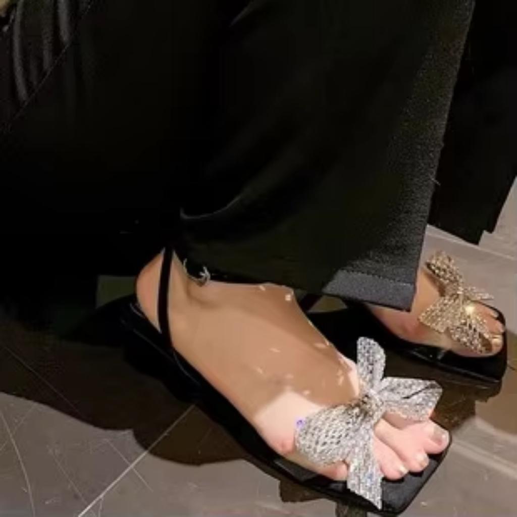 Women's High Heels Comfortable Sandals Instagram Fairy Style Bow Skirt Slim Design Summer Spring Height Increasing Feature Big