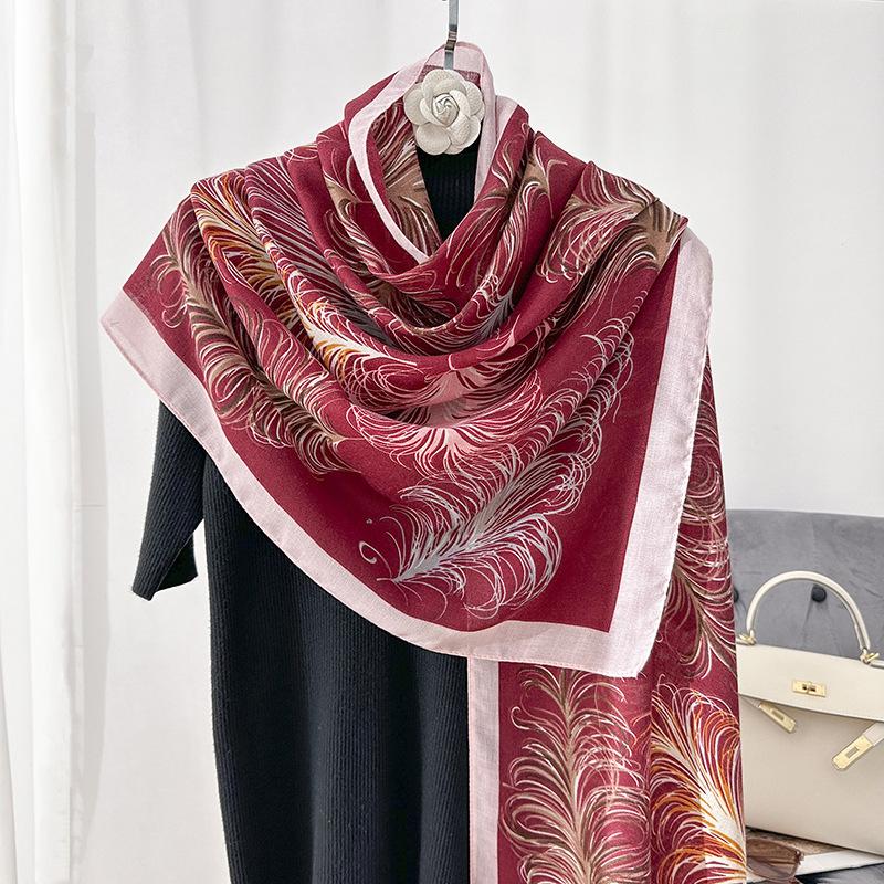 Literary Sense, Retro Pattern Printed Scarf, Femininity, Fashionable Personality, Long Scarf for Traveling, Sunscreen Shawl