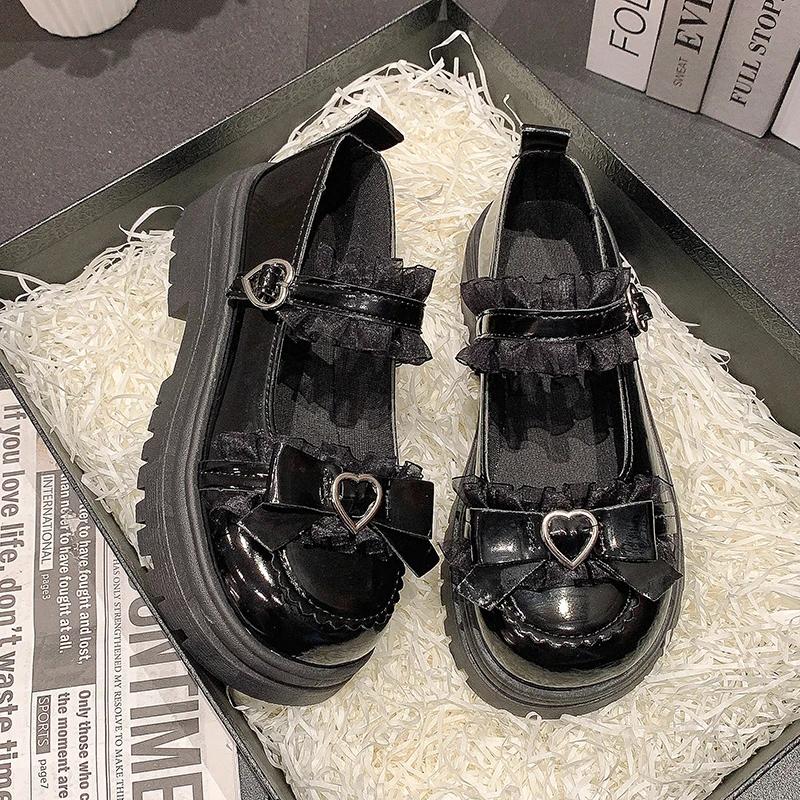 Women's Mary Jane 2024 New Fashion Buckle Pumps Spring Autumn Round Toe Solid Butterfly Knot Platform Casual Ladies Shoes