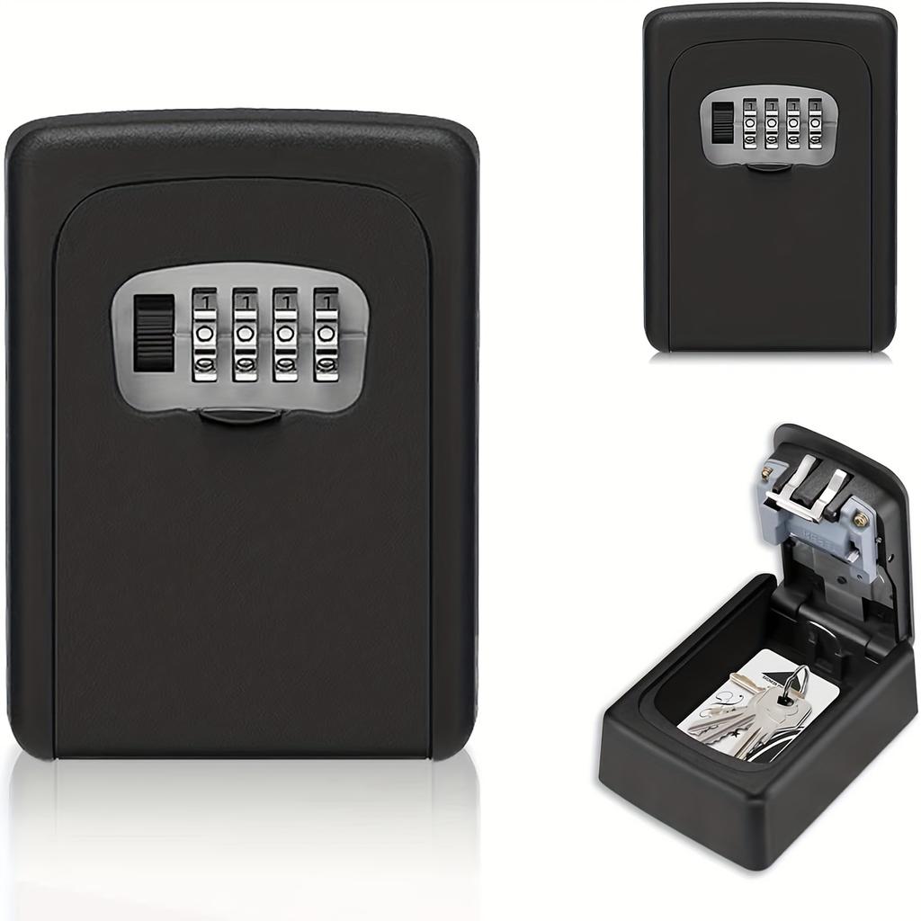 Надежный и вместительный настенный сейф для ключей - Водонепроницаемый, всепогодный металлический кодовый замок с 4-значной комбинацией для домашних ключей, простая установка, черный